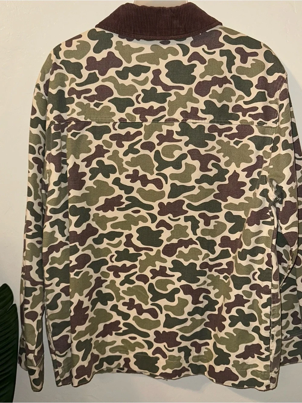 Men's Camo Zip-Front Jacket Brown Corduroy Collar Size Large